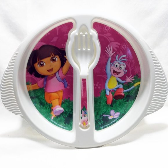 Dora The Explorer & Boots-Sectional Plate-Spoon-Fork Set-Viacom - Picture 2 of 9